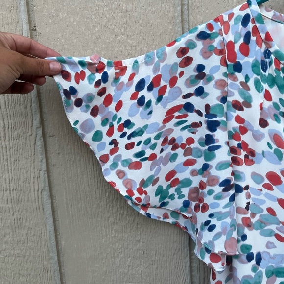 Maeve Anthro Watercolor Pastel Orange Blue Dot Flutter Sleeve Cutout Dress XS - Picture 5 of 8